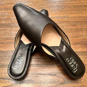 Franco Sarto Black Leather Pointed Slip-On Mules